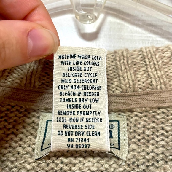 L.L. Bean Marled Tan Cream 100% Cotton Crew Sweater Sz L - Picture 4 of 5